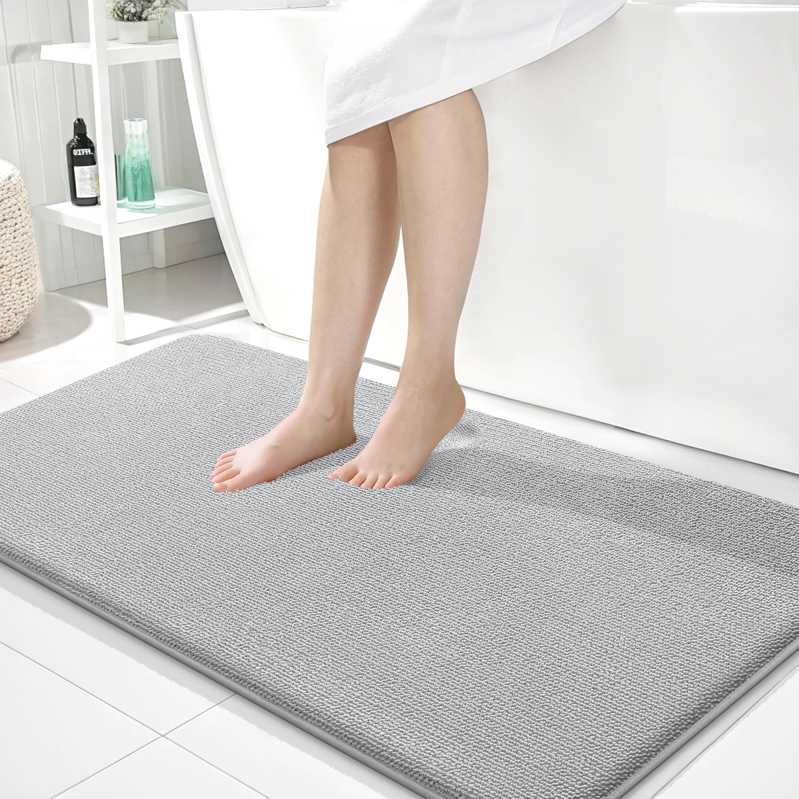 OLANLY Memory Foam Bathroom Runner Rugs 44x24, Long Bath Mats, Light Grey