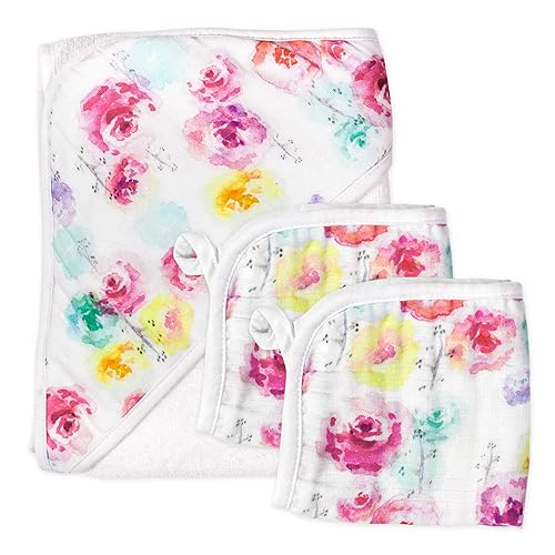 HonestBaby Juego de toallas y toallas con capucha de algodón orgánico de 3 piezas, flor de rosa, talla única