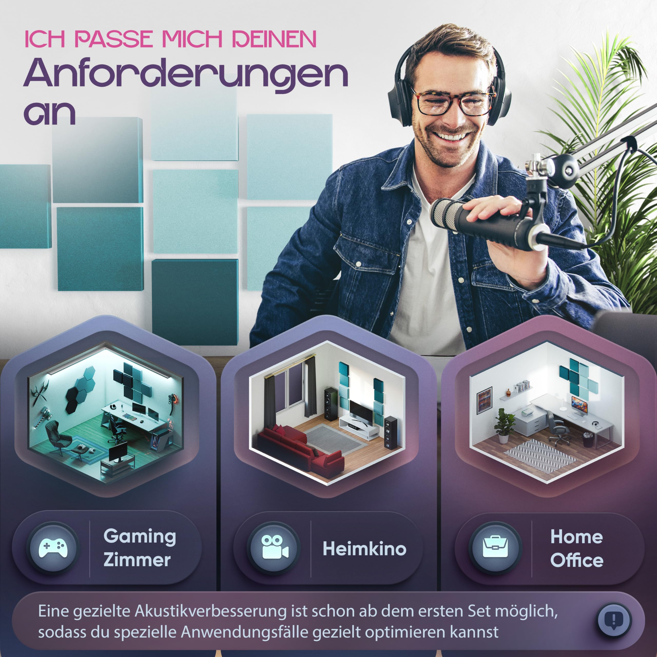 Schallabsorber Akustikpaneele [8 Stk.] für spürbar reduzierte Geräusche I Modernes Akustikbild aus Quadrat Akustikplatten I Unbedenkliche Wand Paneele hergestellt in der EU I 3D Panels