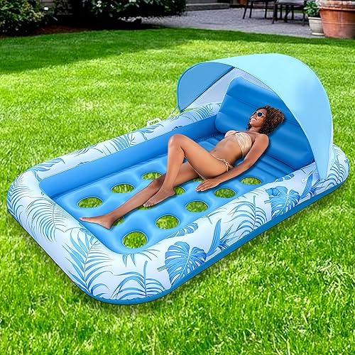 Miniatura 6 de Flotadores de piscina para adultos Flotador inflable de piscina con toldo, flotadores de piscina para adultos resistentes, flotadores de agua de