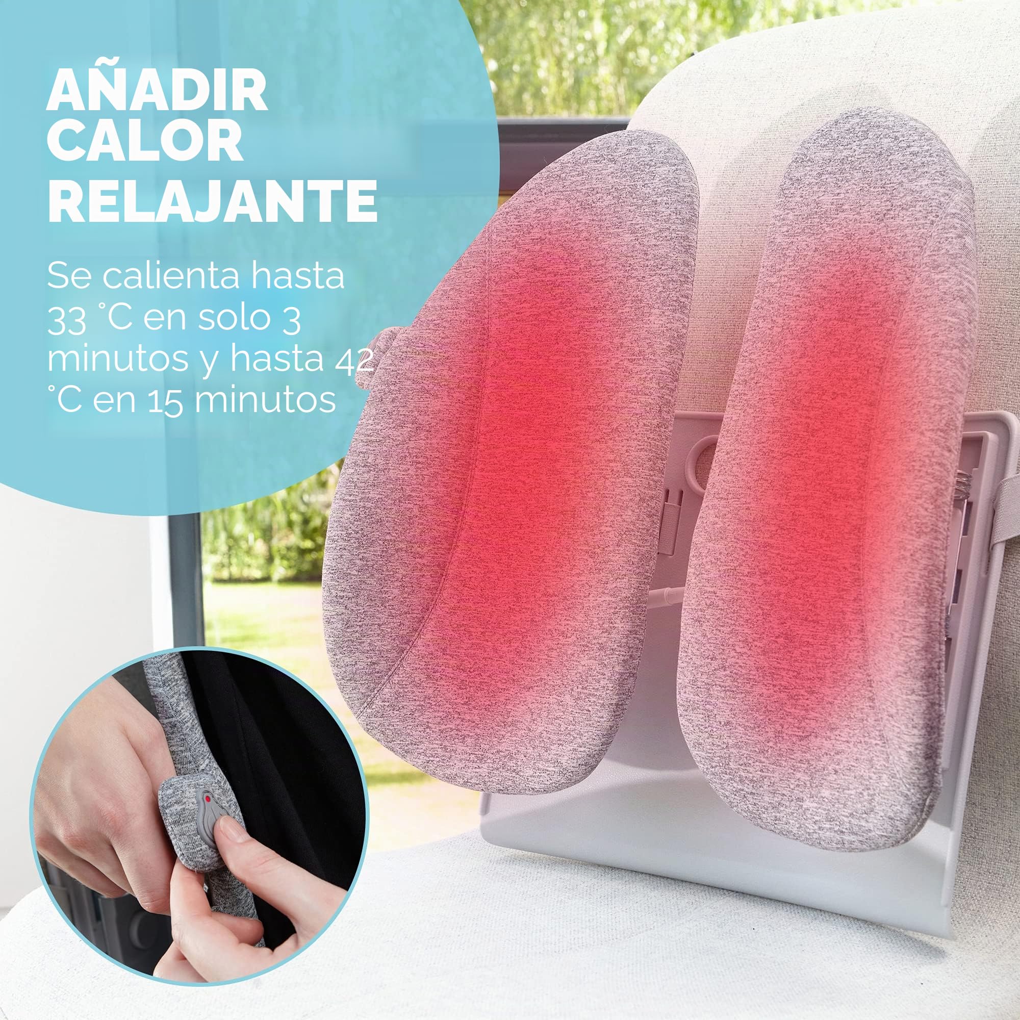 HoMedics Cojín de Respaldo Funda + Calor: mejore la Postura Mientras está Sentado con un Calor Suave y Gradual