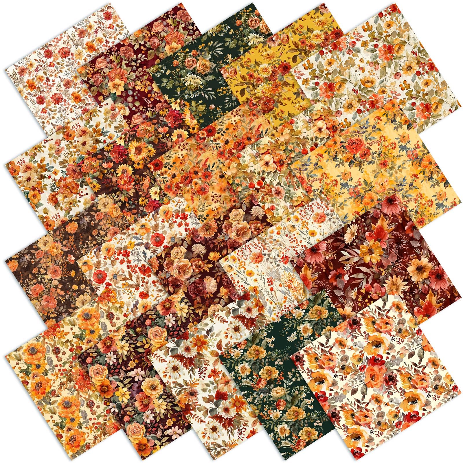 Ganeen 60 Pcs 10 x 10 Inch Fall Thanksgiving Floral Quilting Fabric Squares