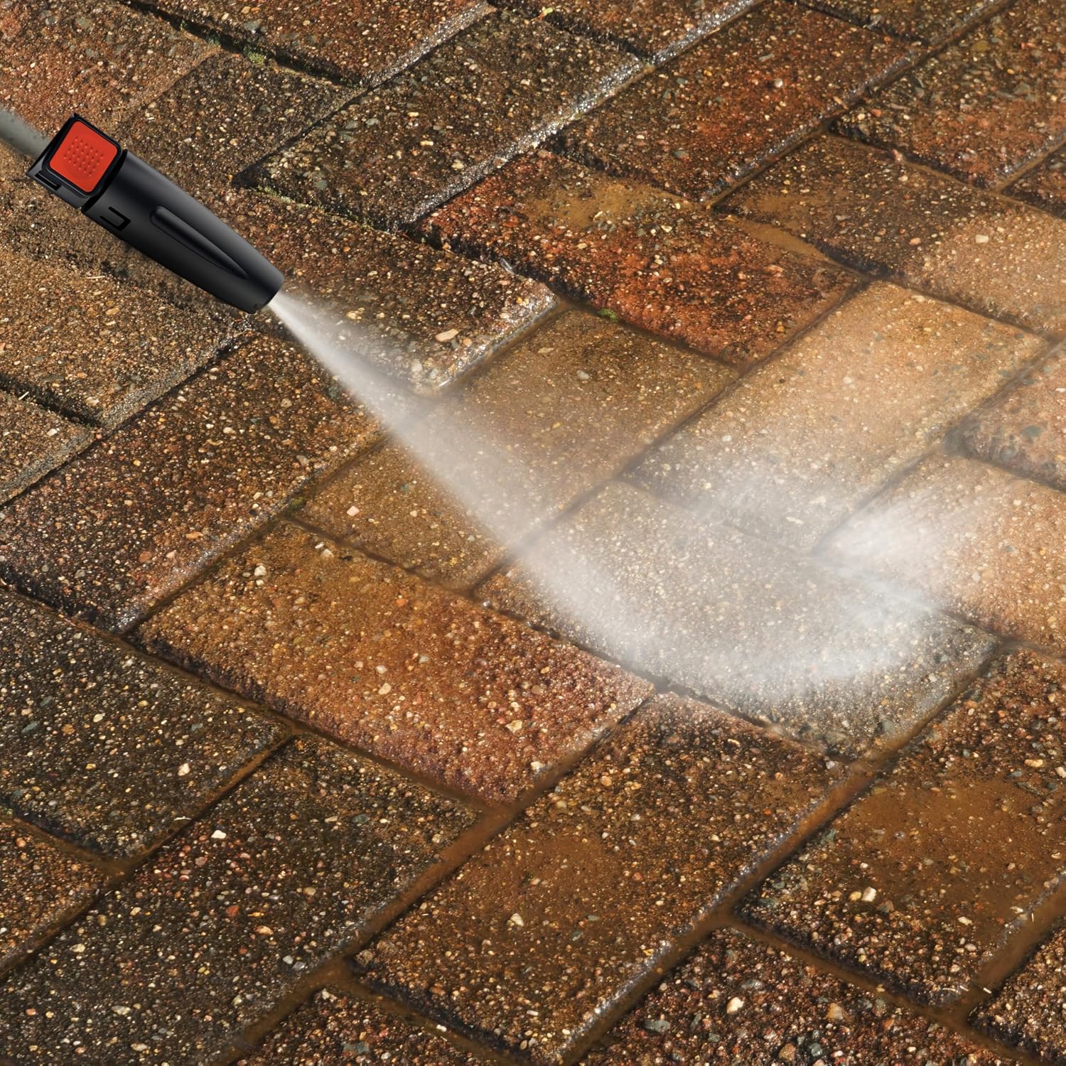 Pressure washing a paved driveway