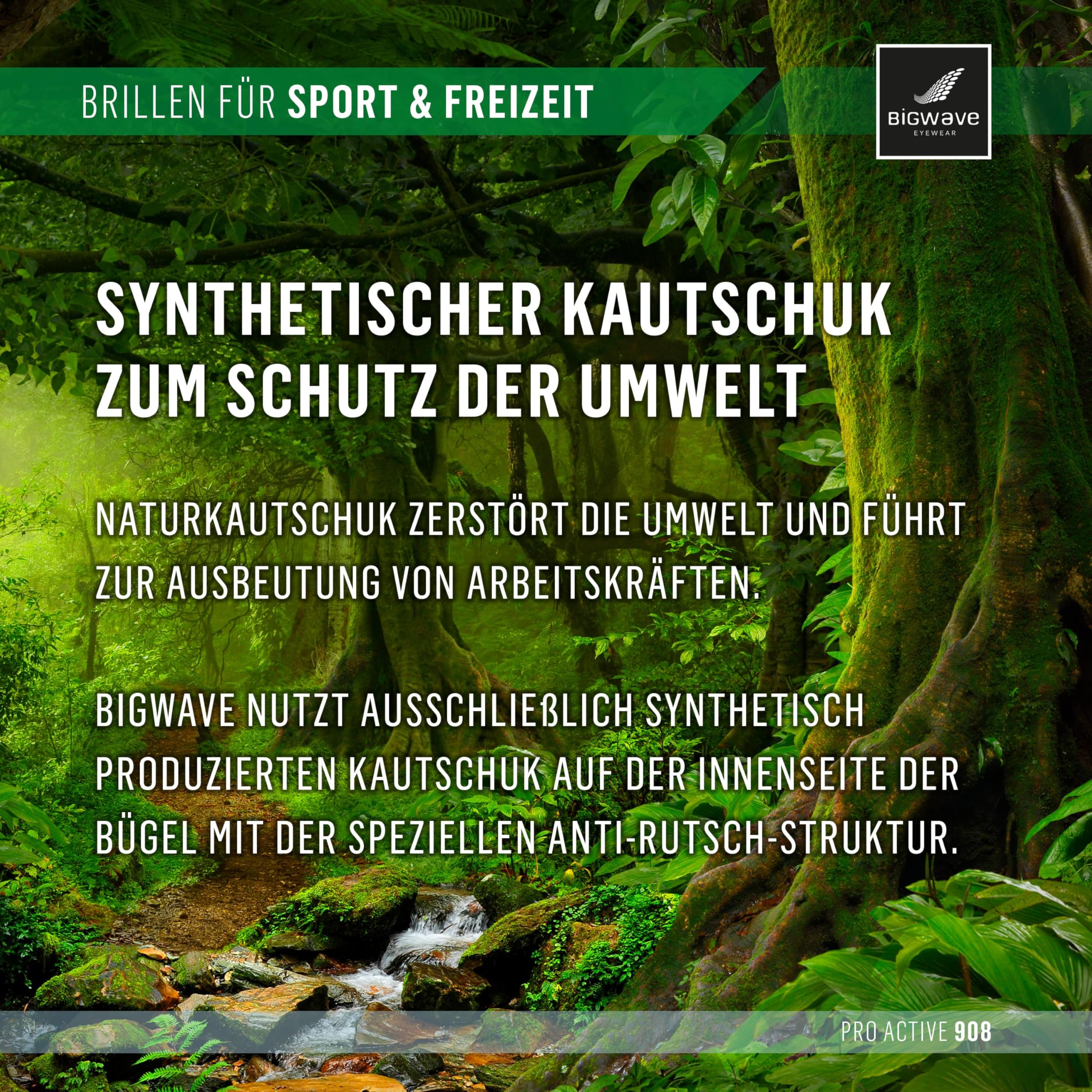 BIGWAVE Pro Active 908 Sportbrille – Fahrradbrille & Laufbrille mit bruchsicherem TR90 Grilamid Rahmen, UV400, Anti-Beschlag, 2 mm Sicherheitslinsen, Scheibenwechsel-System, 3 Jahre Ersatzteilgarantie