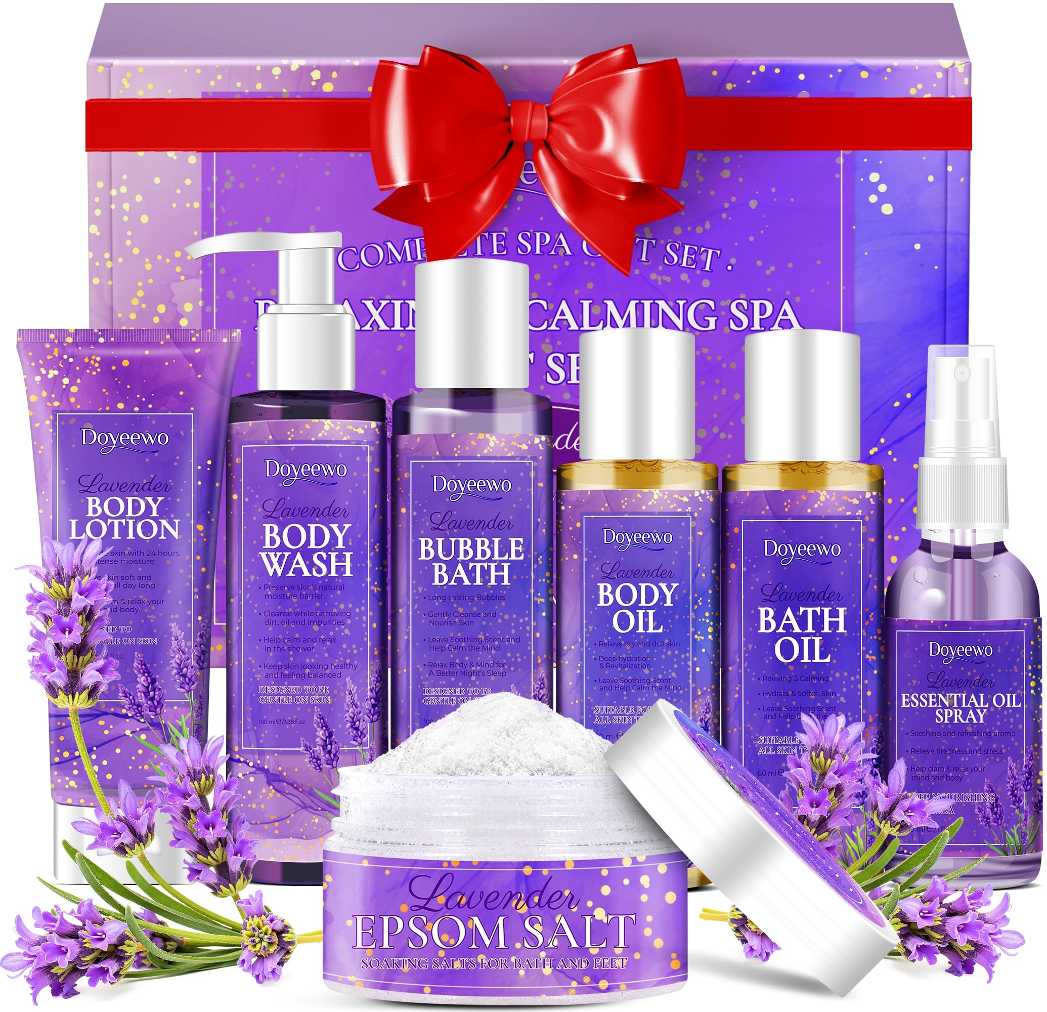 Spa Bath Body Care Wash Christmas Gifts Baskets for Women,Relaxation Calming Lavender Spa Set Home Relaxing Self Care Shower Kit Birthday Valentines Stocking Stuffers Gifts for Women Mom Wife Sister