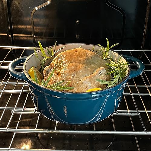 Miniatura 8 de Lexi Home Horno holandés de hierro fundido esmaltado de 2.8 cuartos de galón - Azul