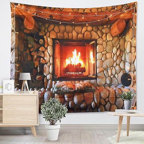 Miniatura 4 de Sevendec Tapiz de Navidad para colgar en la pared, tapiz de pared con adoquines de Navidad, chimenea, tapiz de pared para fiesta, sala de estar,