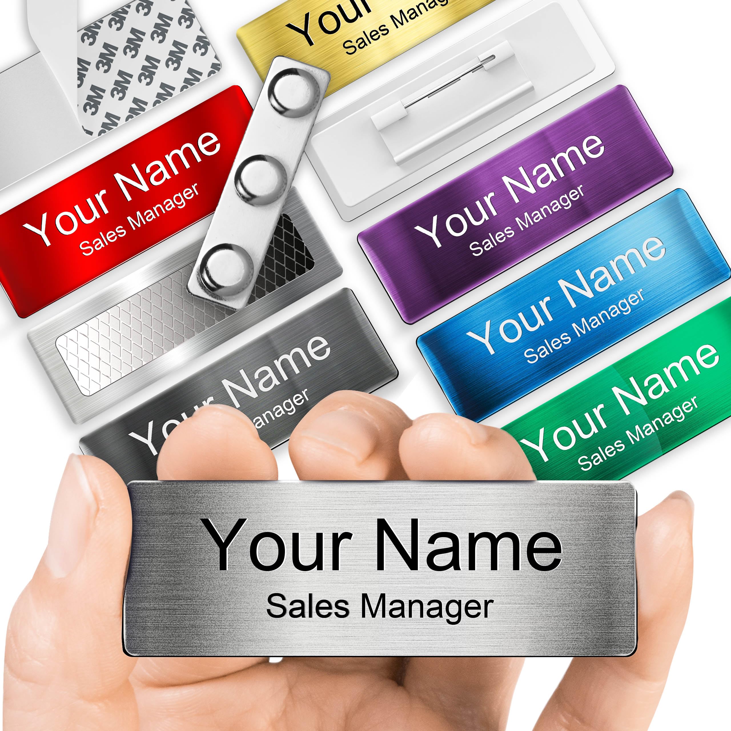 Magnetic Name Tags | Personalized Engraved Metal Identification Badges with Pin or Adhesive Backing | Custom ID Tags | 3"x1"