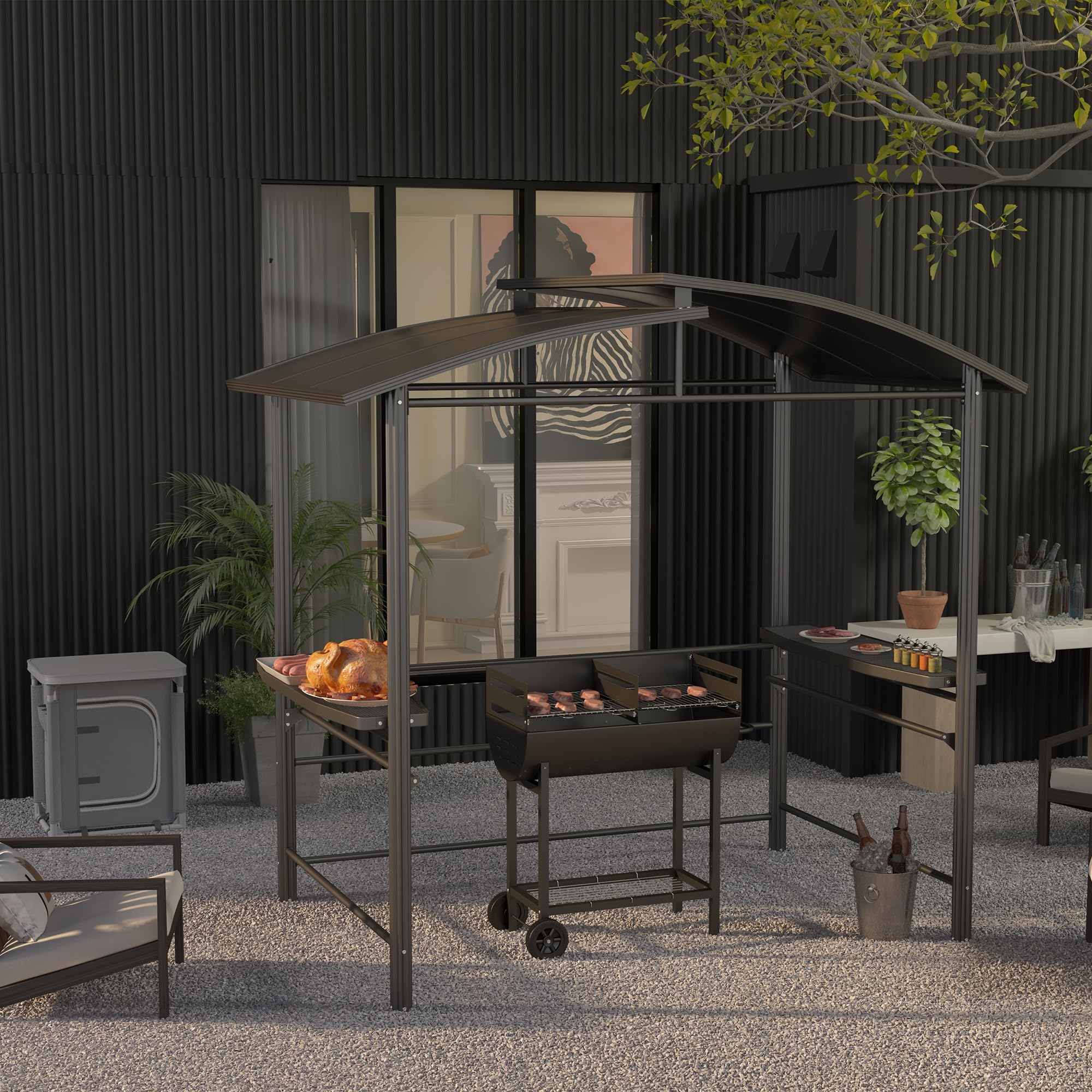 Outsunny Armario de cocina para camping plegable con 2 estantes y bolsa de transporte, aluminio y tela Oxford, 60 x 49 x 70 cm, color gris