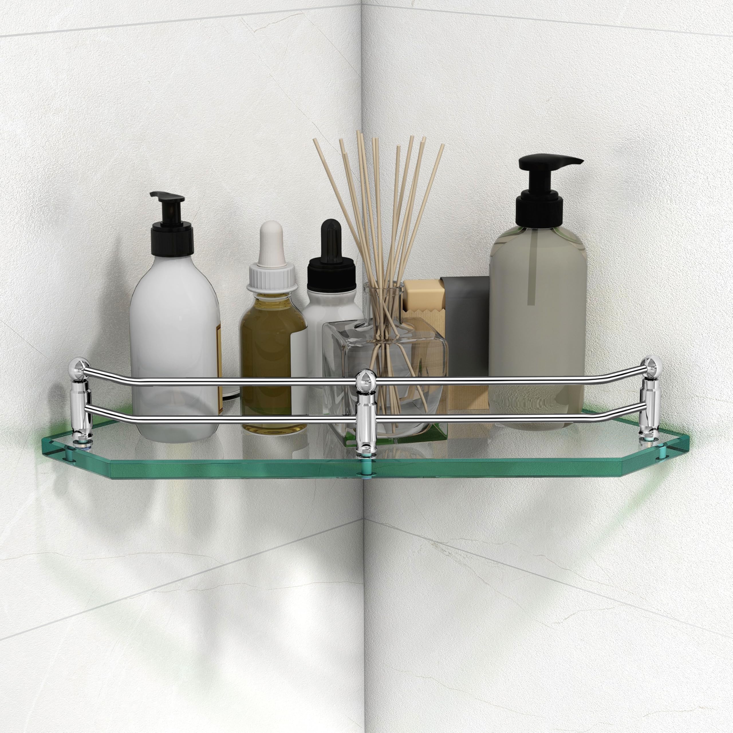 Plantex Diamond Glass Corner Shelf for Bathroom/Kitchen Glass Shelf/Bathroom Corner Shelf/Wall Storage Rack (9x9 Inches - Transparent - Pack of 1)