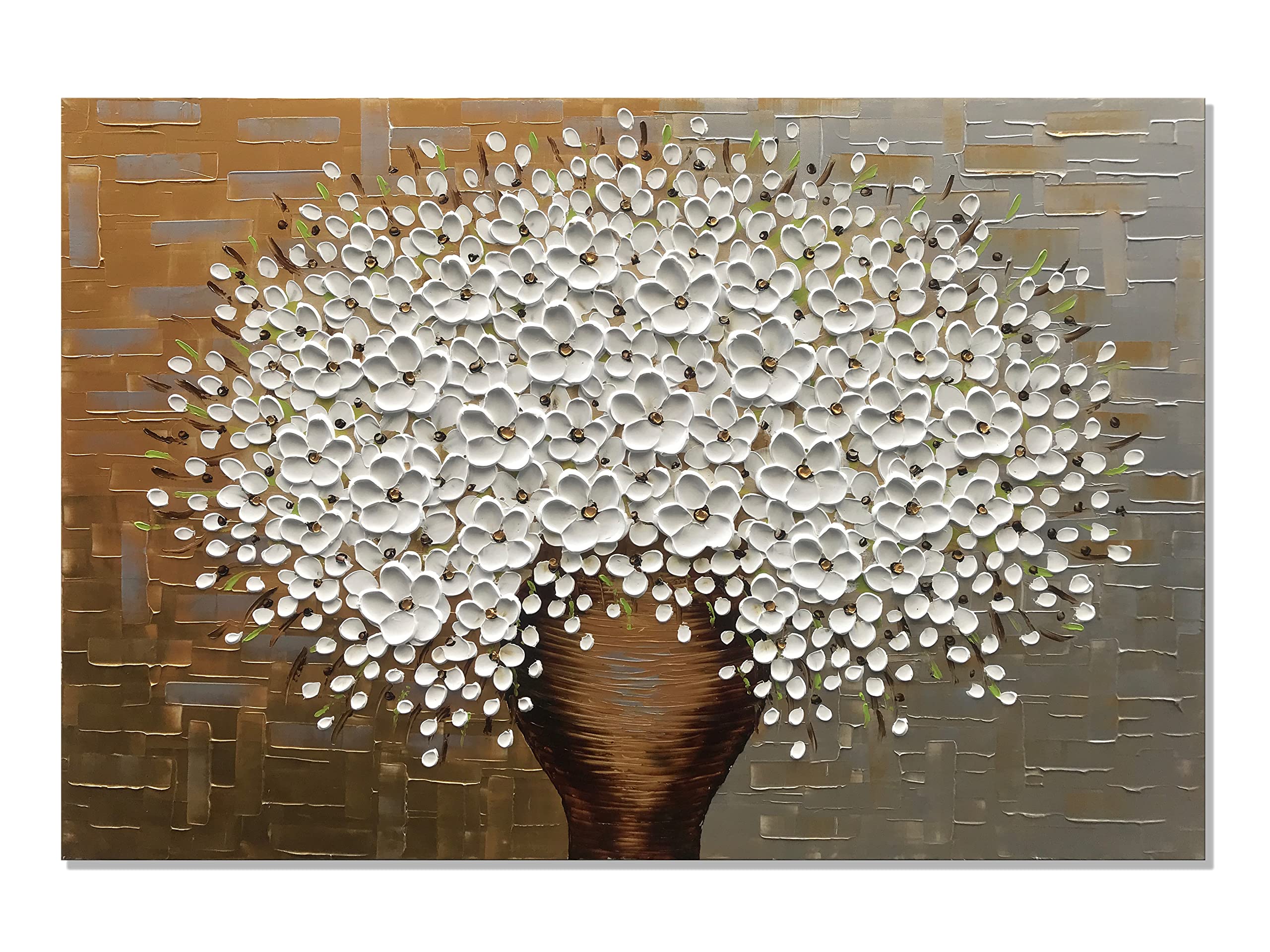 Amazon Com Zoinart 大型帆布牆藝術白色花卉油畫畫布76 2 X 114 3 公分 現代帆布刀畫裱框牆面裝飾臥室飯廳客廳辦公室牆面裝飾 居家與廚房