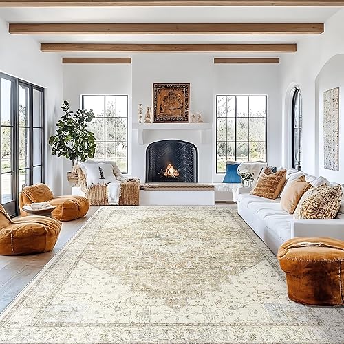 Alfombra gris de 8 x 10 pies, color gris claro, para sala de estar, dormitorio, lavable, vintage, bohemio, estampado en blanco crema, fácil de