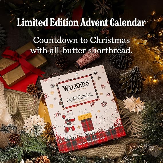 Walkers 2026 Advent Calendar with Shortbread Cookies from Scotland - 24 Count (10.4 oz) - Limited Edition Cookie Box with Christmas Cookies in Various Shapes and Flavors