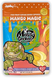 Complete Gecko Diet for Fruit and Insect Eating Geckos, 2 oz & 16 oz, with Human-Grade Dried Fruit, Probiotics and Vitamins (2 oz, Mango Magic - Mango & Banana)