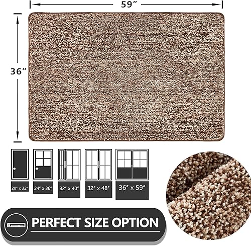 Miniatura 2 de REFETONE Tapete para interiores, tapete para puerta delantera, 36 x 59 pulgadas, parte trasera de goma absorbente, antideslizante, tapete lavable de