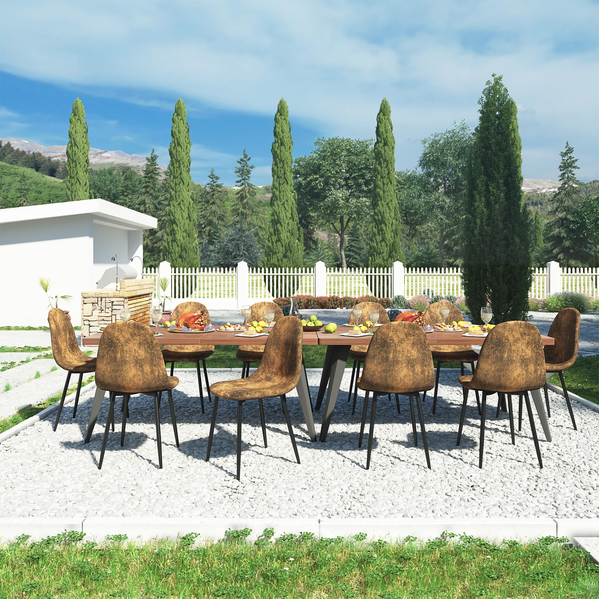 Chaises de jardin lot de 4 imitation velours marron resilient terrasse