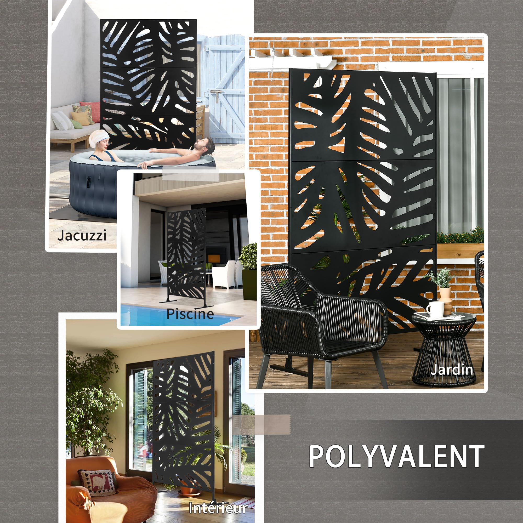 Outsunny Panneau Brise Vue Extérieur Décoratif 122 x 45 x 198 cm Noir