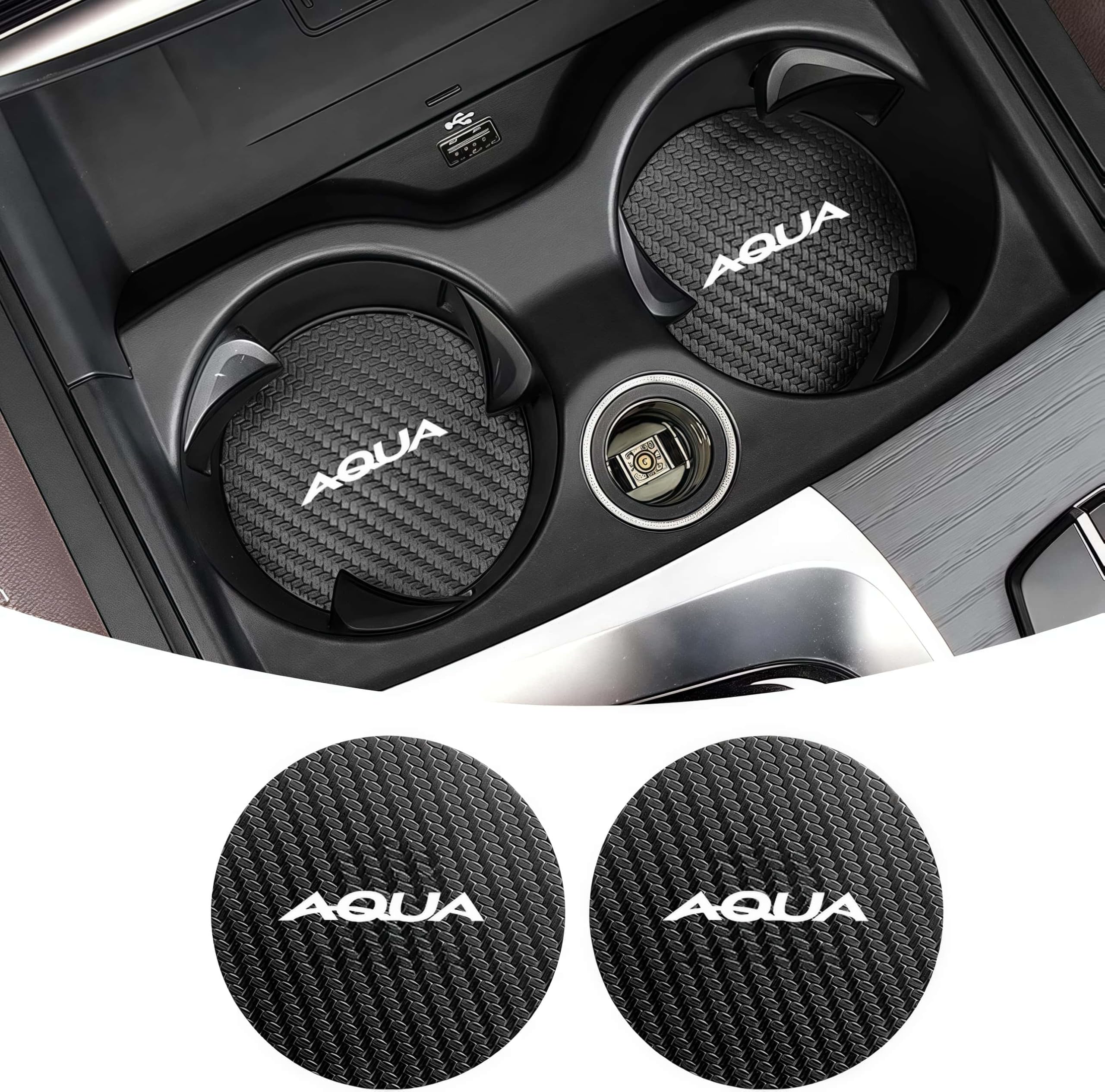 アクア 専用 カップ マット 車 厚型 ドリンクポケットマット 両面にも炭素繊維質感 AQUA アクア X Z G GR 対応 2枚入り 臭いなし 質感良い 車用 カップコースターを保護 滑り止め 振動防止 丸型 カーアクセサリー（アクア 専用）