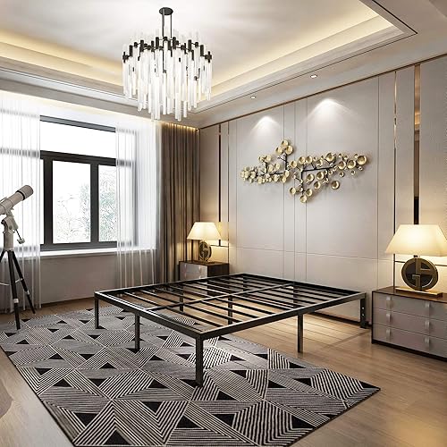 Miniatura 6 de 45MinST Base de cama de plataforma de 14 pulgadas base de colchón de fácil montaje listones de acero resistente sin ruido no necesita somier tamaño