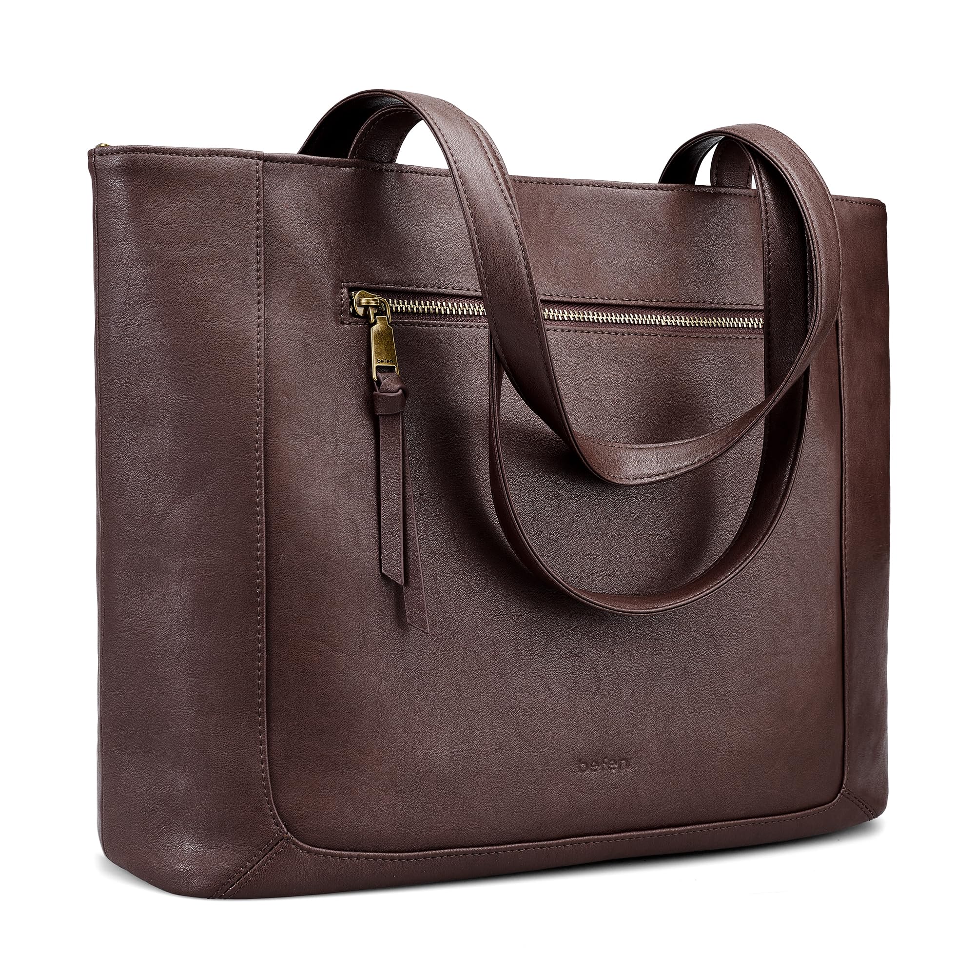 befen Genuine Leather Tote Bag for Women, Large Work Tote Bag with Zipper Leather Purse and Handbags with 15.6" Compartment
