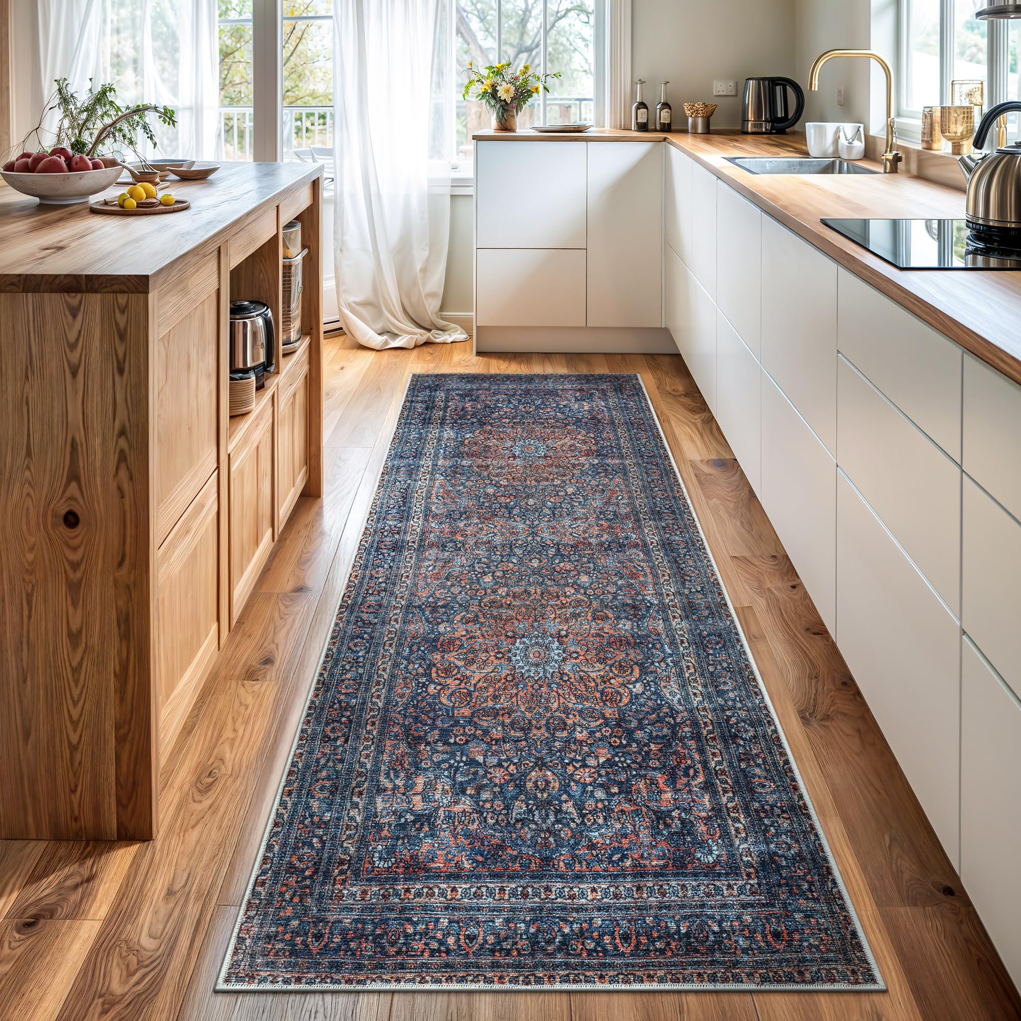 Bloom Rugs Washable Non-Slip 10 ft Runner - Multicolor Traditional Medallion Runner for Entryway, Hallway, Bathroom, and Kitchen - Exact Size: 2.5' x