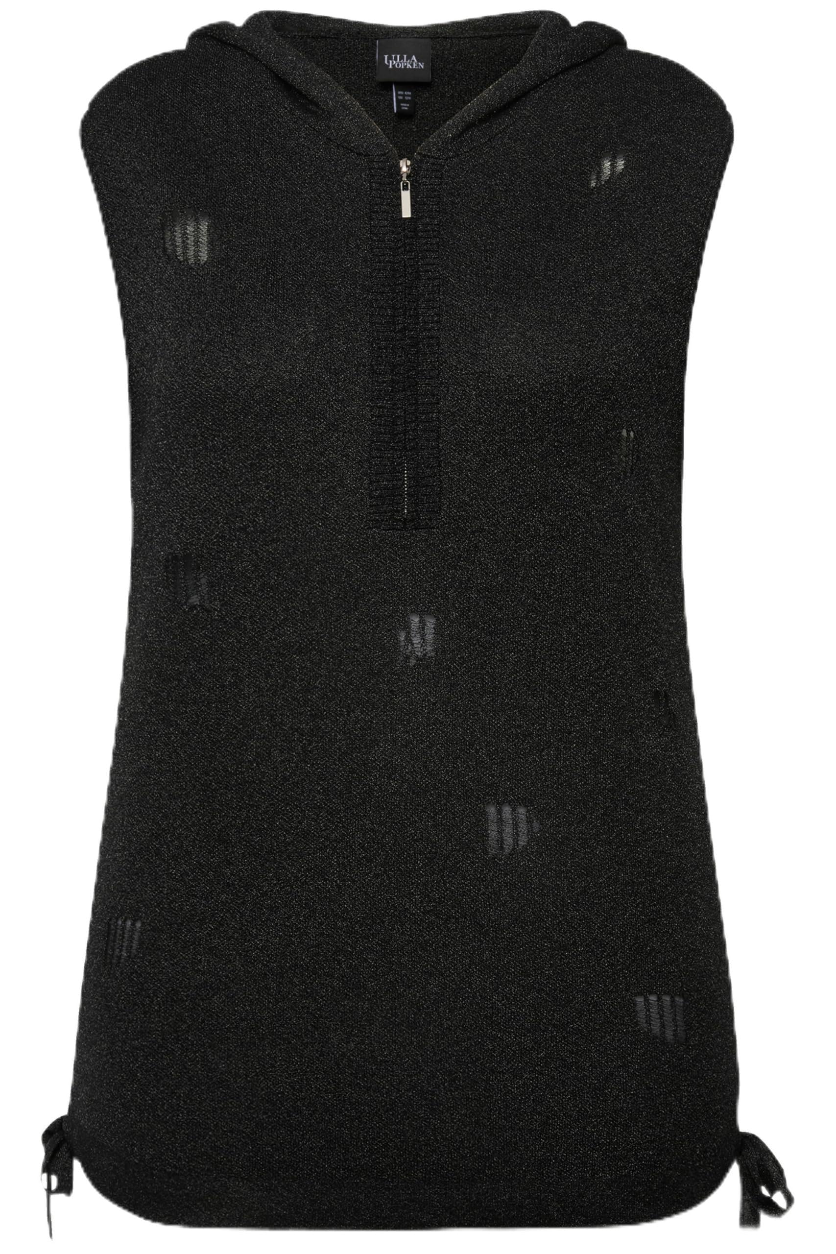 Ulla Popken Damen große Größen Übergrößen Plus Size Pullunder, Kapuze, Destroy-Effekt, ärmellos 830554