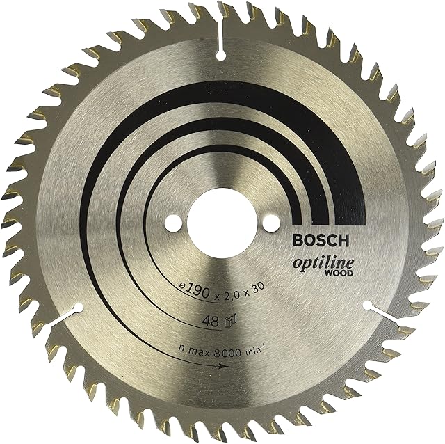 Bosch 2608641186 Optiline Wood Circular Hand Saw Blade, 190mm x 2.0mm x 30mm, 48 Teeth, Silver
