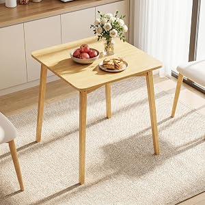 Bamboo Dining Table, Small Kitchen Table for 2, 27.6" Square Dining Tables for Small Space, Easy Assembly, Dinner Table for Dining Room, Living Room, Kitchen, Office(Natural)