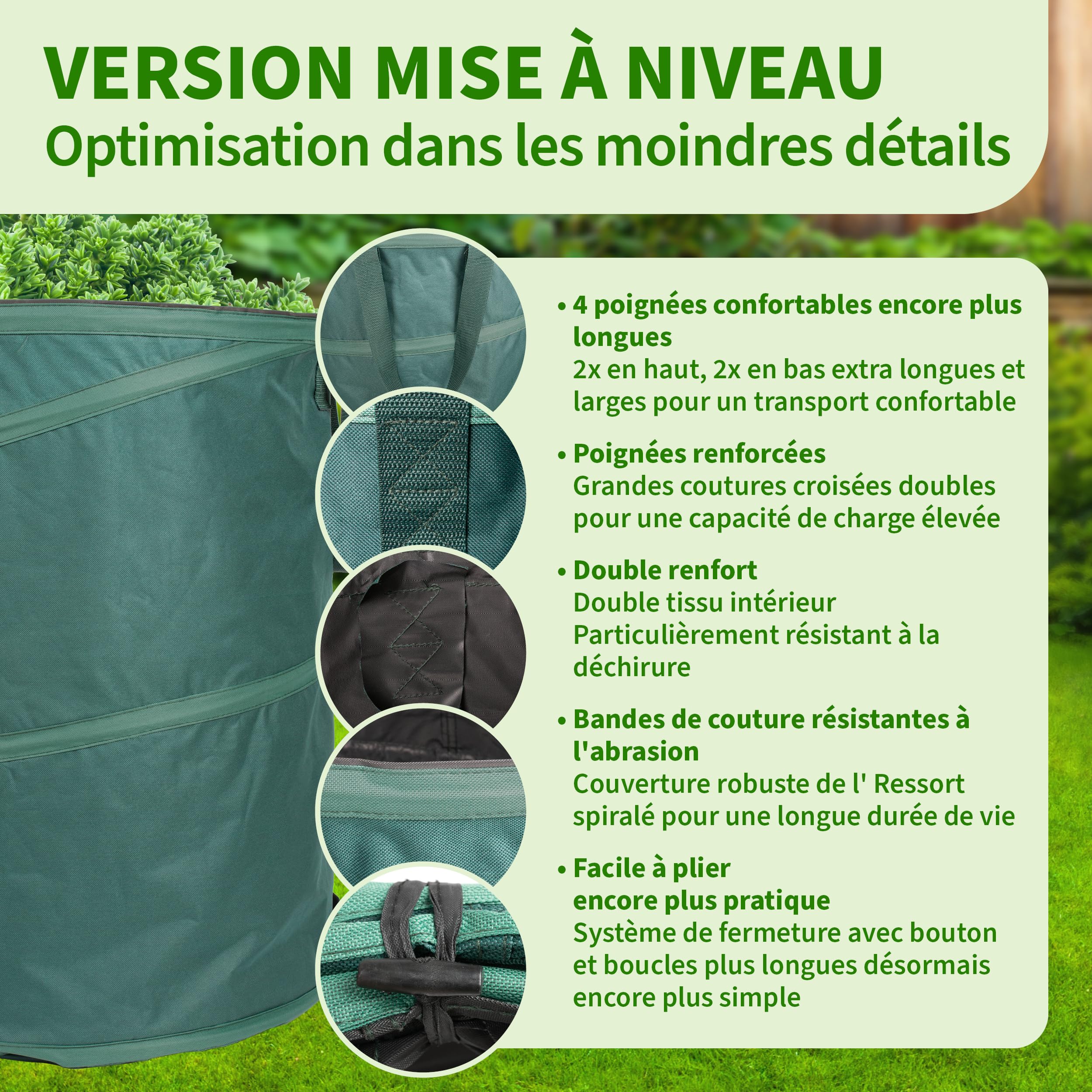 TTL Garden - Pop Up - Lot de 3 sacs à feuilles de jardin - 160 l - Tissu extra robuste - Pliables, autoportants et de qualité supérieure - Idéaux pour déchets de jardin