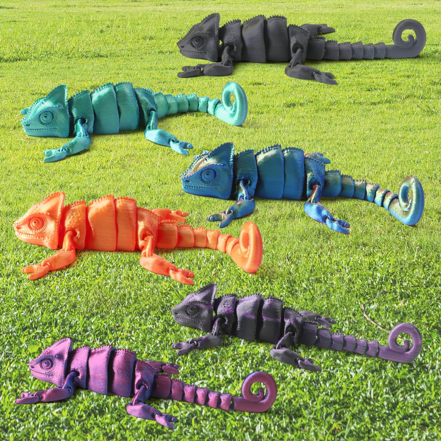 3D Printed Chameleon Articulated Fidget Toy - 12Inch PLA Flexible 3D Lizard Toy with Movable Joints, Stress Relief Desk Decor & Unique Gift for Reptile Lovers & Adults
