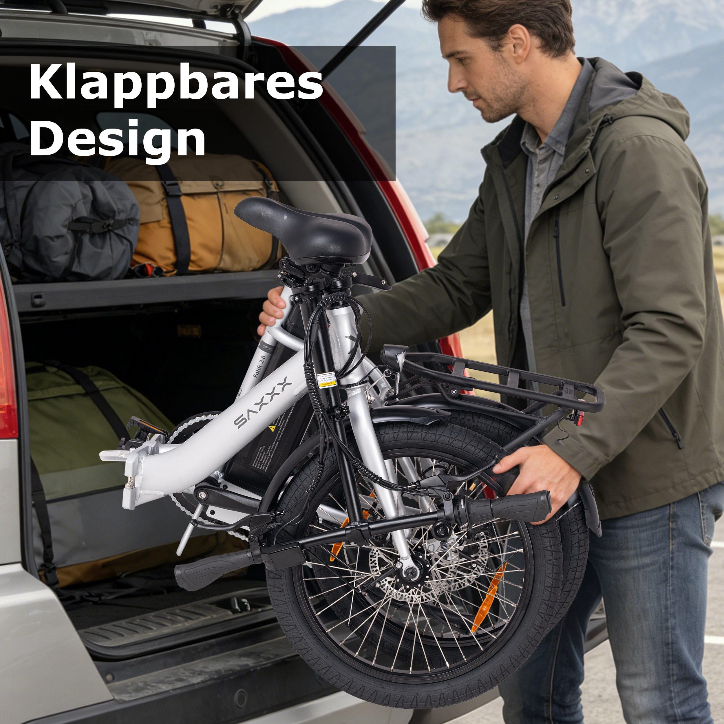SAXXX E Bike Klapprad 20 Zoll mit 36V 13Ah Akku，90KM Lange Range