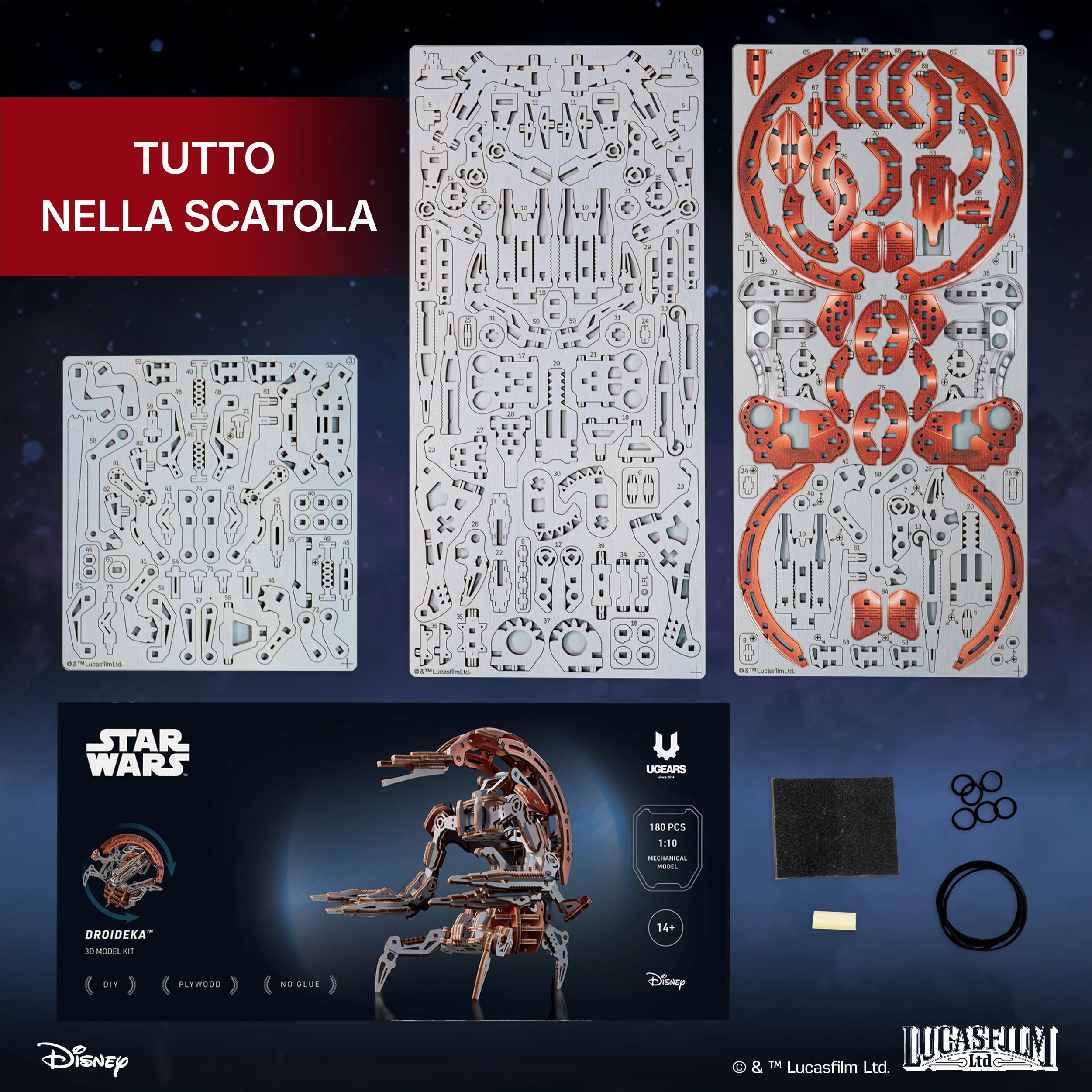 UGEARS Star Wars Droideka - puzzle 3d in legno, modellismo da costruire adulti, modellini auto, rompicapo adulti, puzzle di legno, costruzioni, Puzzle Star Wars Regalo Costruzioni Meccaniche