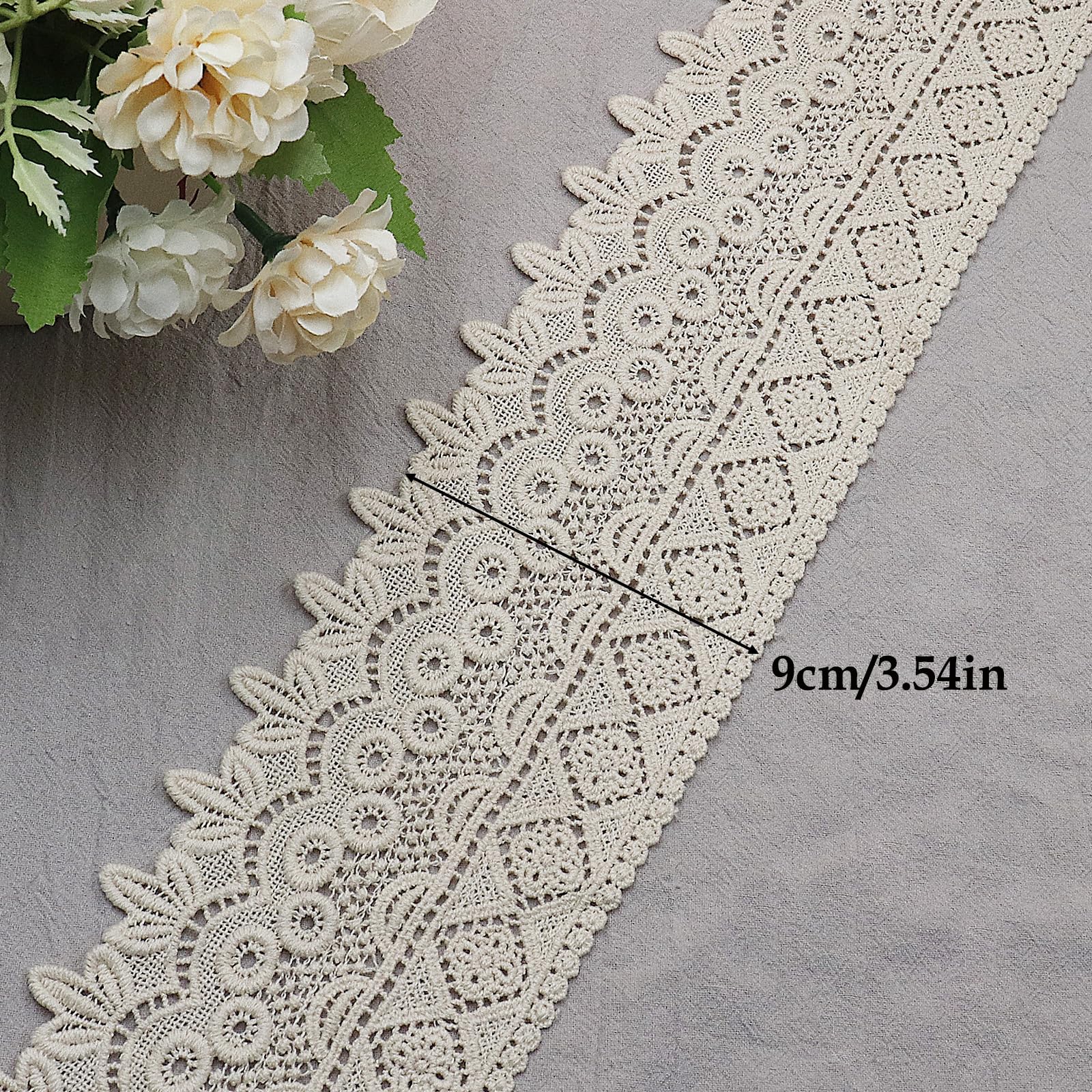 Nastro In Pizzo Ricamato Da 9,1 Metri, Larghezza 7,5 Cm - Bordo Floreale Vintage Per Cucito, Abbigliamento E Decorazioni Fai Da Te, Colore Bianco
