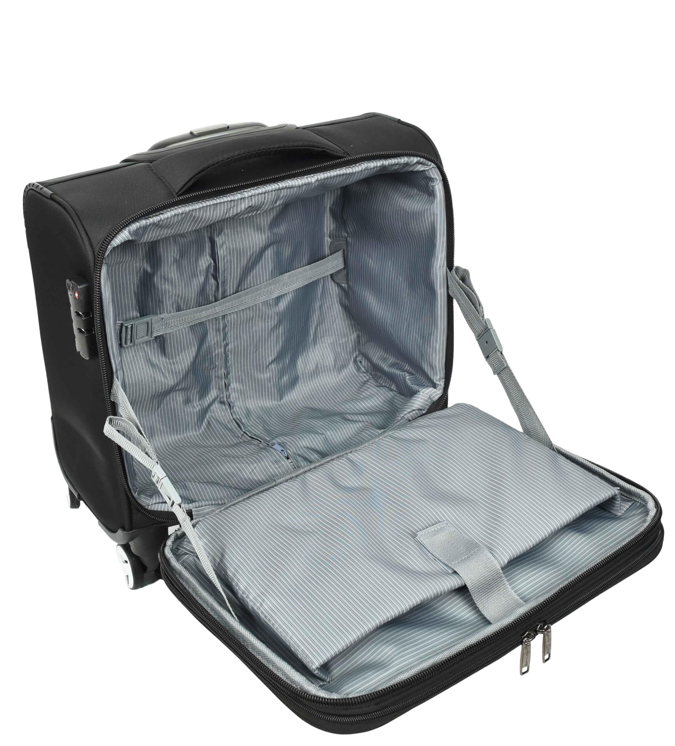 A1 FASHION GOODS Pilotenkoffer mit 4 Rädern, leicht, TSA-Schloss, Kabinengröße, Reise-Business-Tasche, Crew, Schwarz , S, Softcase Pilotenkoffer auf Rollen