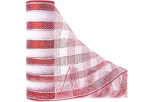 Red and White 10 Yard Mesh Ribbon: Sparkly Christmas Decor