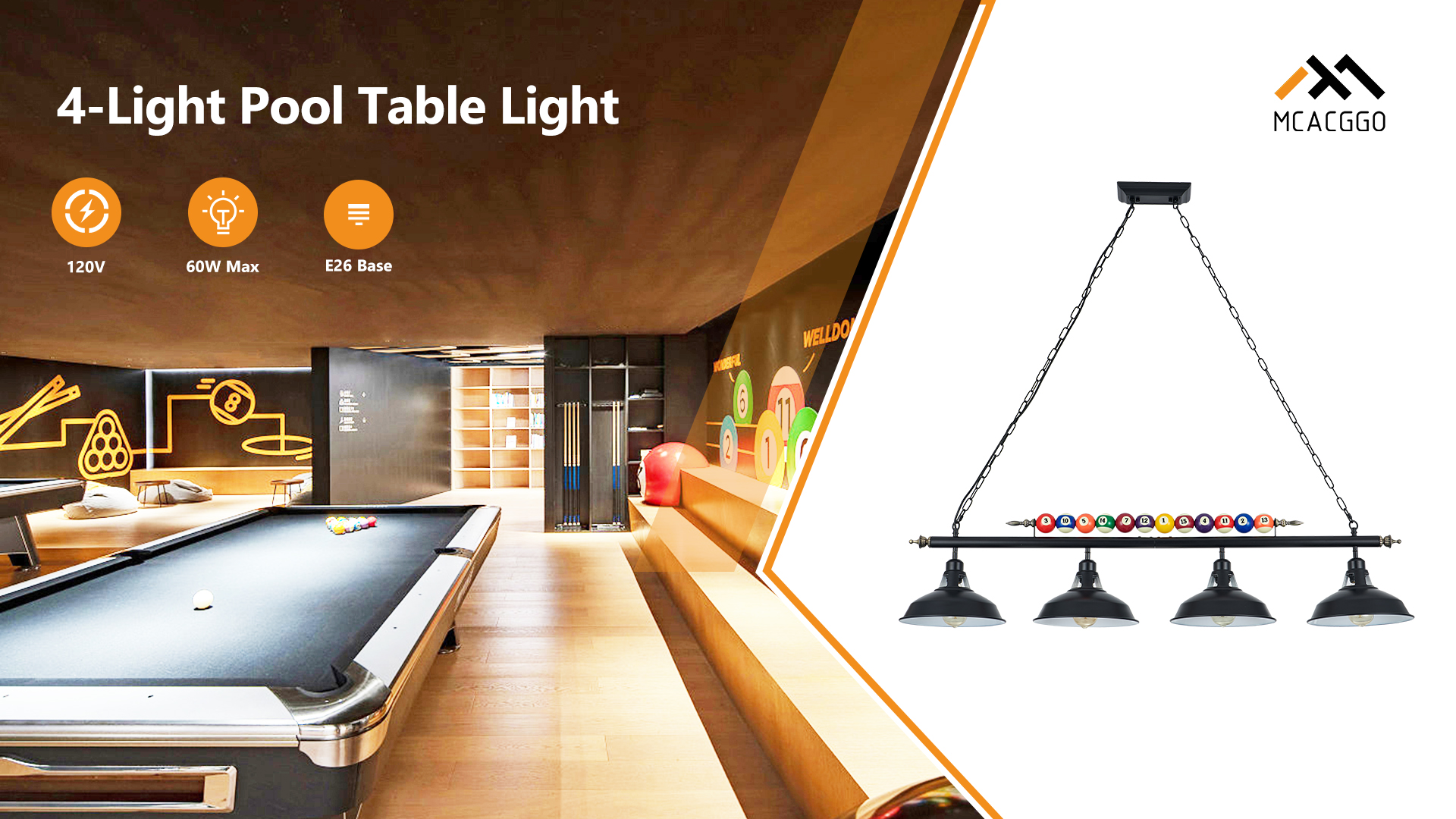 Amazon.com: Mcacggo Billiard Pool Table Lights 4-Light, Black
