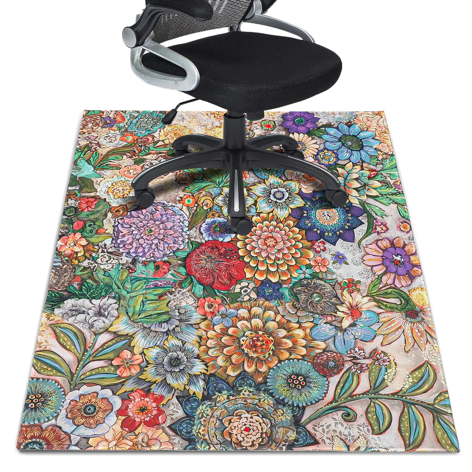 Office Chair Rug for Hardwood Floor 48"X 60" Office Mat for Gaming Rolling Chairs Computer Desk Chair Rug Non-Slip Mandala Decor Protector Mats for