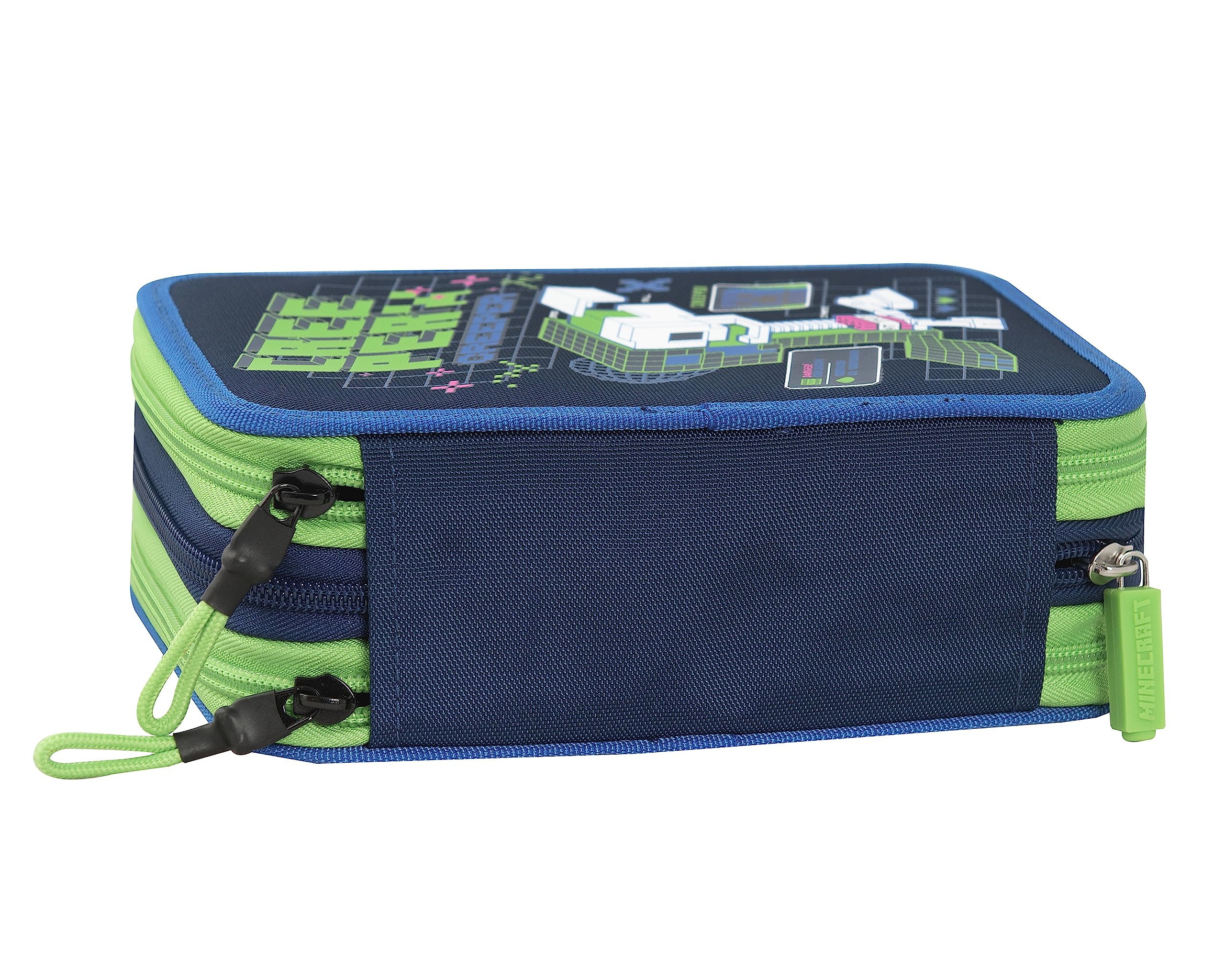 MINECRAFT - Astuccio 3 Scomparti Bambina e Bambino con Cancelleria Scuola Integrata e Vani Portapenne + Penna Cancellabile - Astuccio Scuola Organizer Grande, Blu - 20x12Hx7