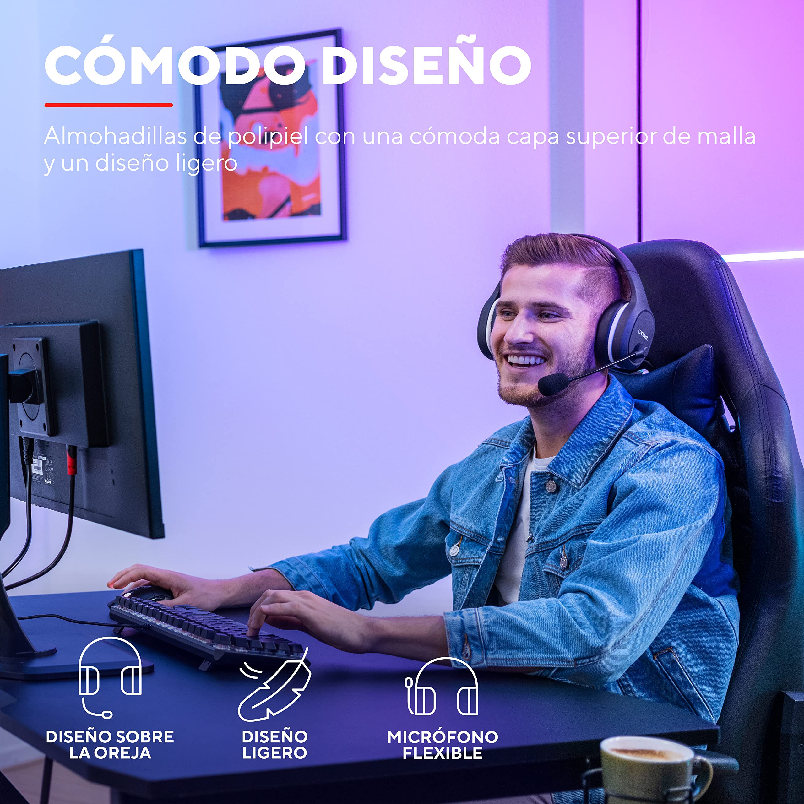 Trust Gaming GXT 391 Thian Cascos Gaming Inalambricos, Auriculares PS4, PS5, 5.8 GHz, Dongle USB, Over Ear, Recargable, Multi-Platform, Cascos con Microfono para PC Ligeros y Sostenibles - Negro