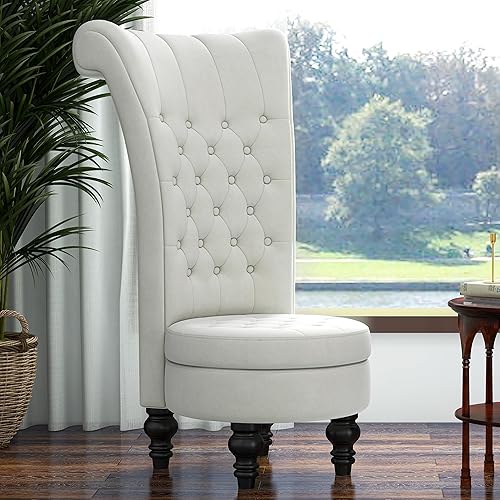 Miniatura 2 de MU Silla de respaldo alto de terciopelo holandés, muebles de sala de estar, asiento de acento real, sillas de trono, estilo simplemente elegante