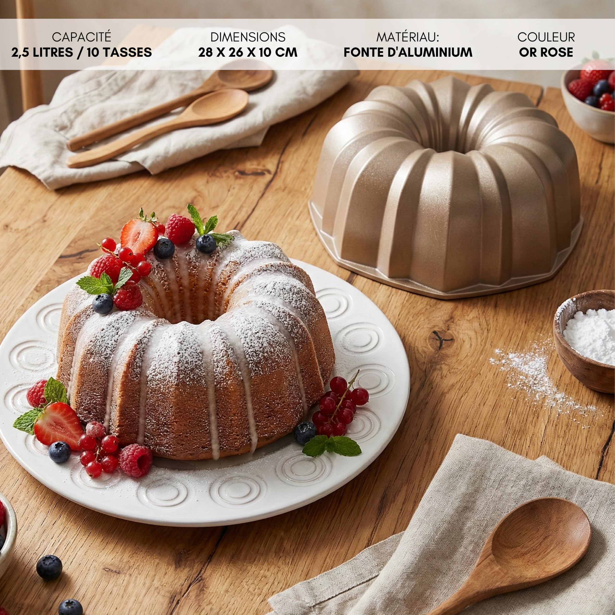Erreke Moule à Gâteau avec Double Revêtement Antiadhésif, Flow | Moule Kouglof. Moule Gateau. Moule à Tarte. Aluminium Moulé Résistant. Savarin Cuisson Uniforme. Pour Pâtisserie Maison