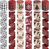 Boao 6 Rolls Christmas Wired Ribbons 2.5 Inch x 24 Yards Buffalo Red White Black Plaid Ribbons Vintage Truck Trees Glittered Snowflake Wired Edge Ribbon for Christmas DIY Wrapping Wedding Floral Craft