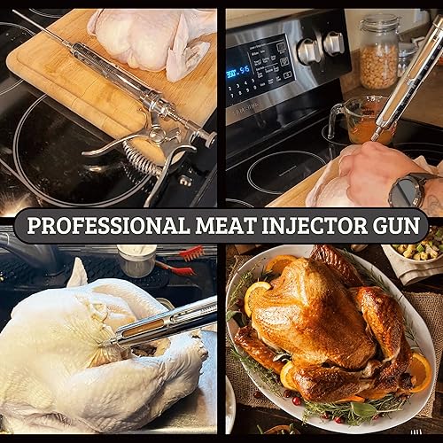 Miniatura 4 de Kit profesional de pistola de adobo de inyector de carne para ahumar y asar pechuga tierna, pavo, barbacoa, gran capacidad de 2 onzas con funda