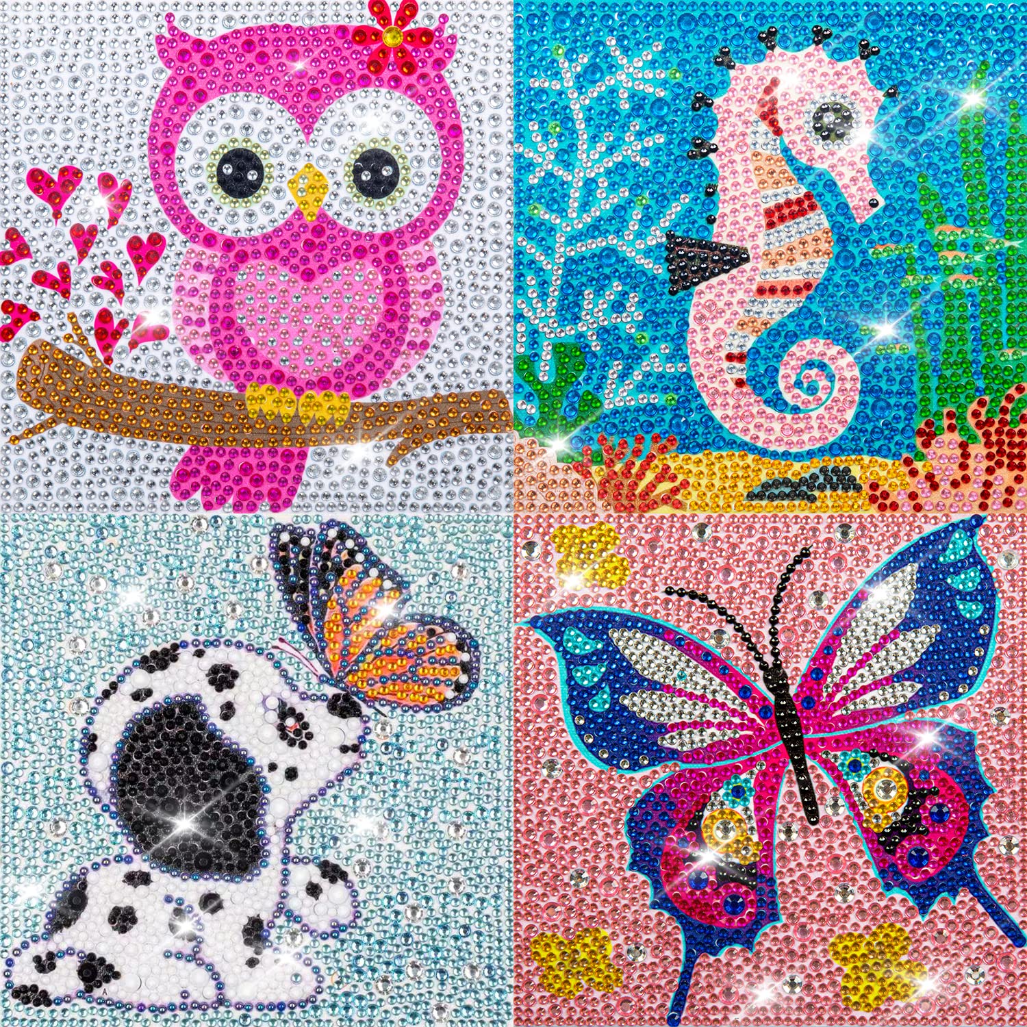 Diamond Art Kits for Kids Crafts for Girls Ages 6-8-10-12 Easy to DIY Creative Diamond Art Sticker Craft by Numbers Kits for Kids and Adult Beginners (4 Pack Lovely)