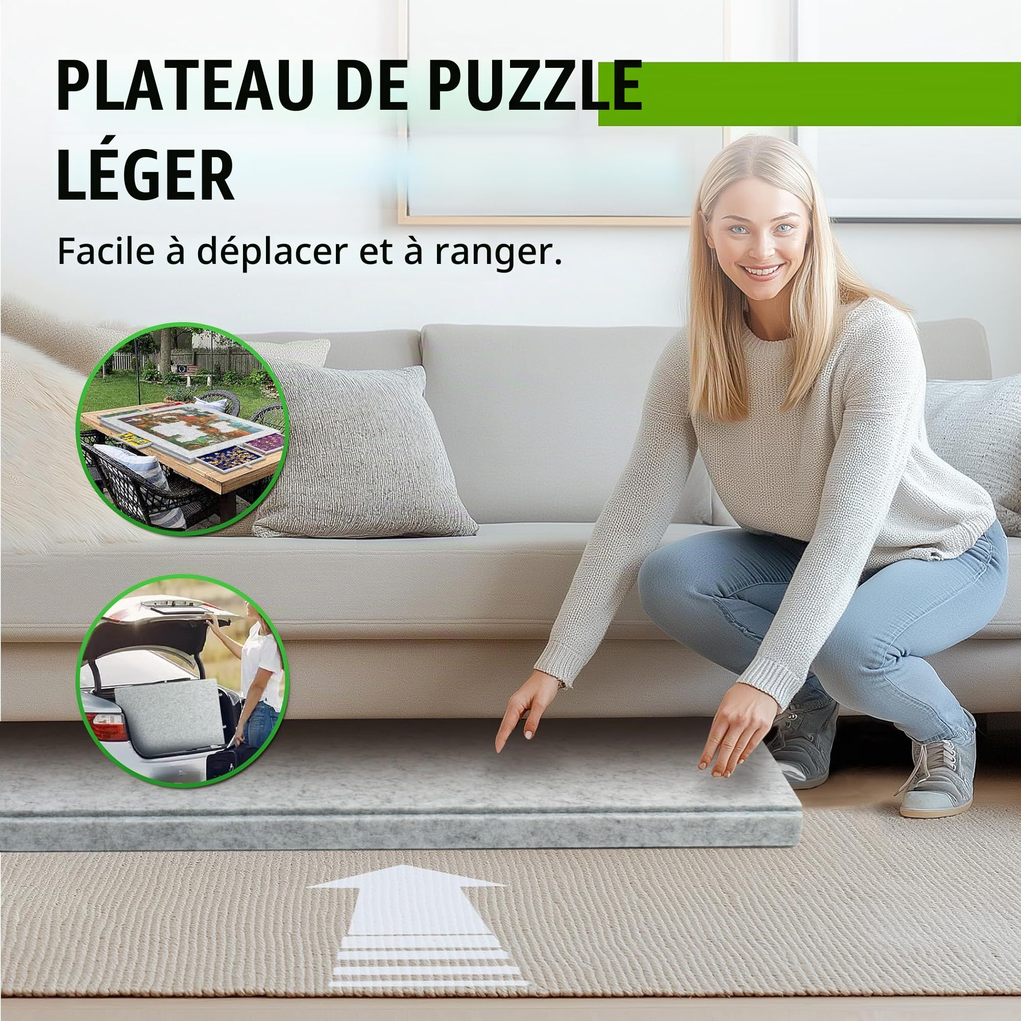 LAVIEVERT Planche de puzzle inclinable 1500 pièces support housse 2 en 1 table rangement portable gris clair