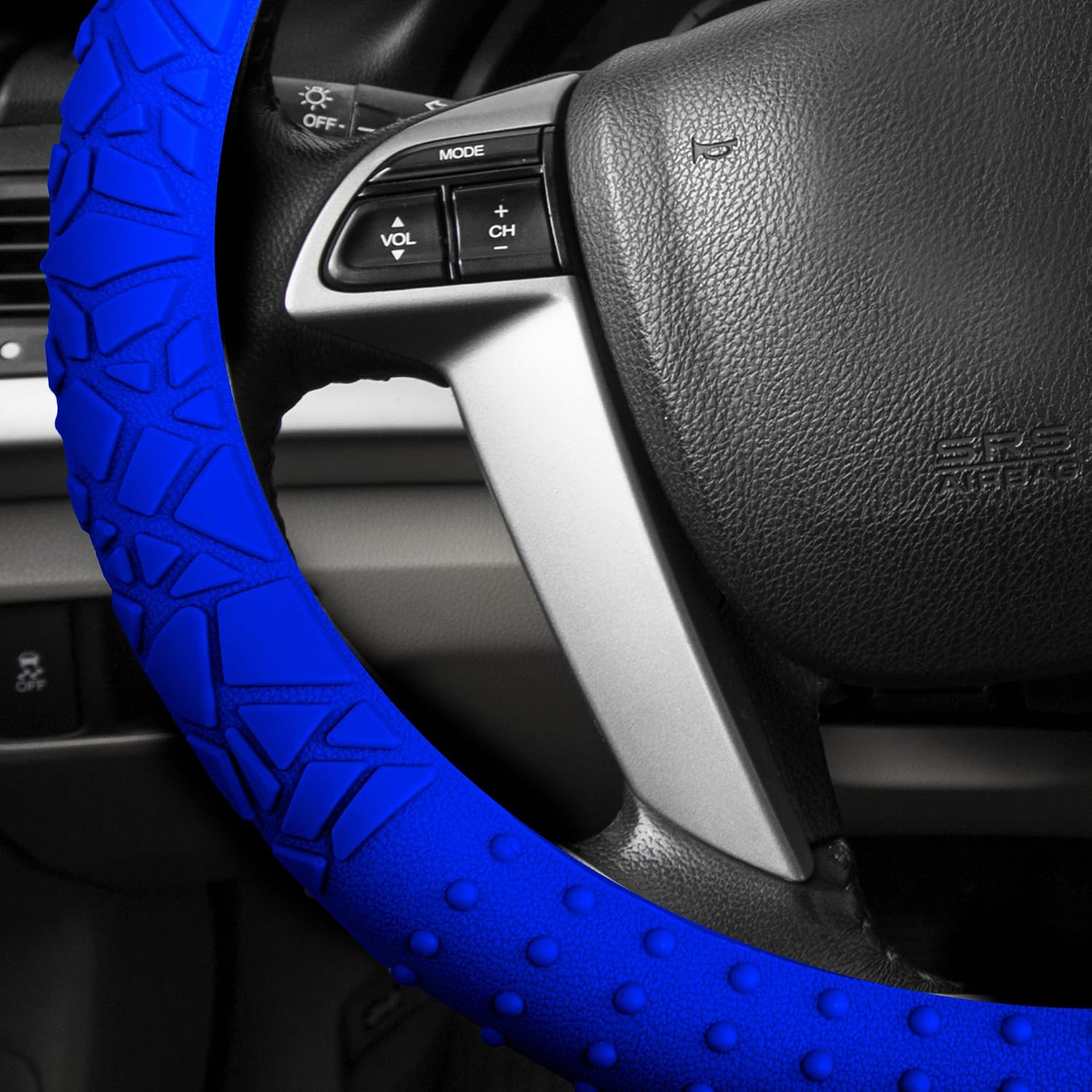 FH Group FH3002DARKBLUE Universal Fit Silicone with Nibs and Pattern Massaging Grip Dark Blue Steering Wheel Cover fits most Cars, SUVs, Trucks, and Vans