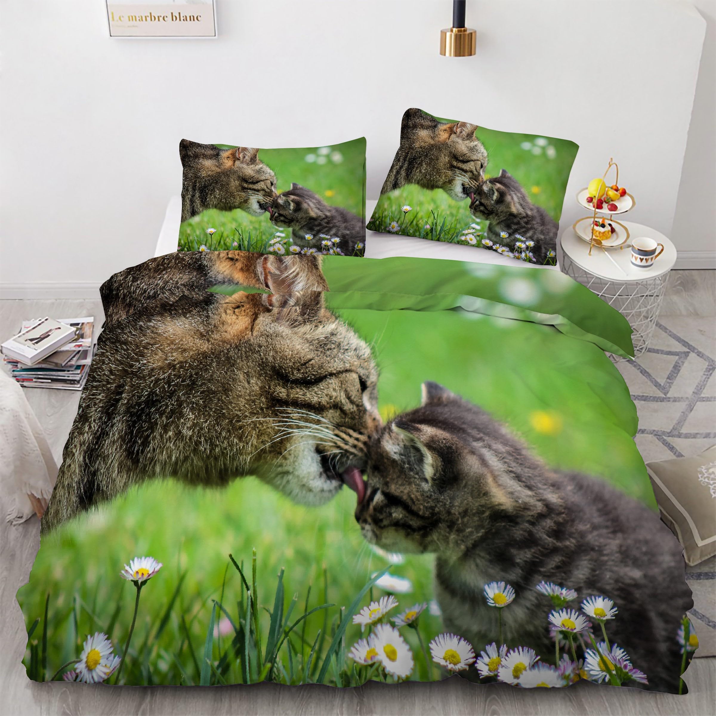 Housse de couette 160x200 et parure de lit 3 pièces en microfibre douce avec zip
