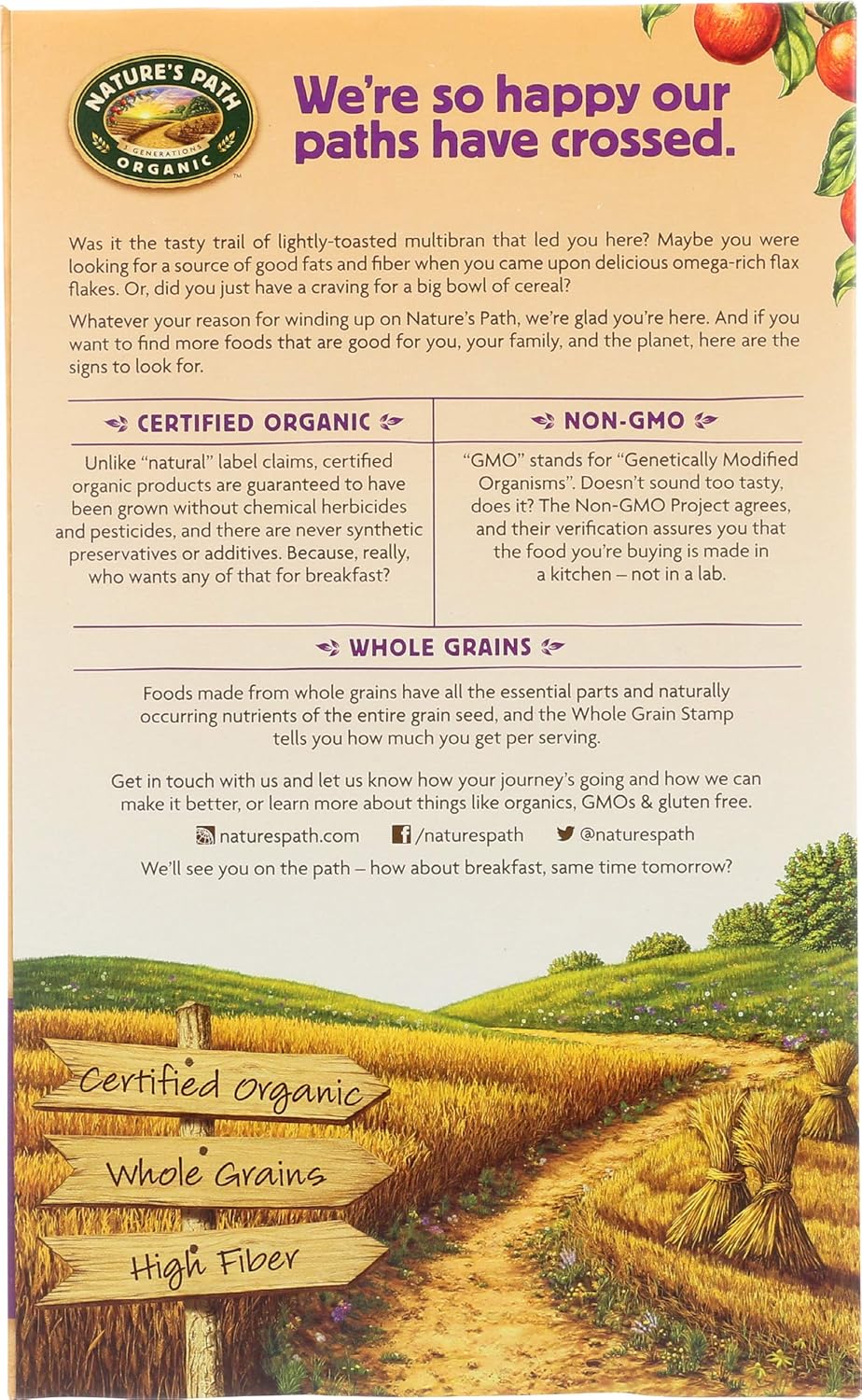 Nature's Path Organic Flax Plus Raisin Bran Cereal, Non-GMO, 20g Whole Grains, with Omega-3 Rich Flax Seeds, 14 Ounce - Pack of 4