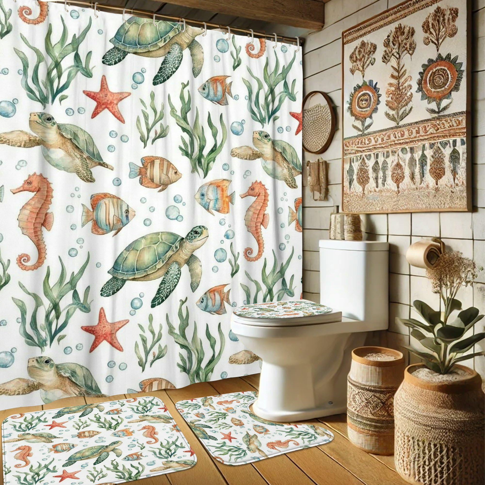 Rideau de douche tortue sans odeur plastique en tissu lavable