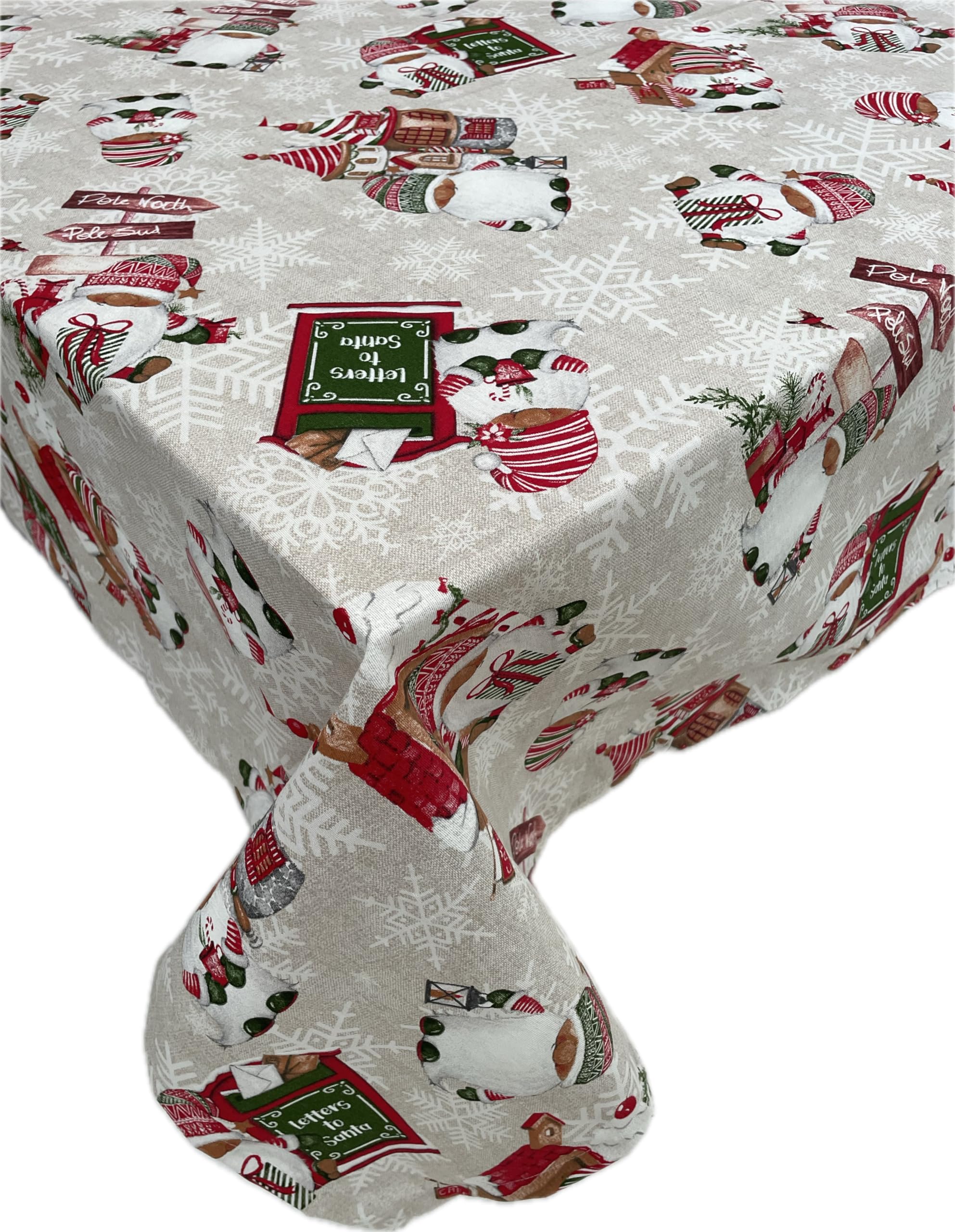 1KDreams Mantel navideño con gnomo - Diseño festivo - Mantel de tela para mesa navideña. (Rojo, 130 x 180 cm)